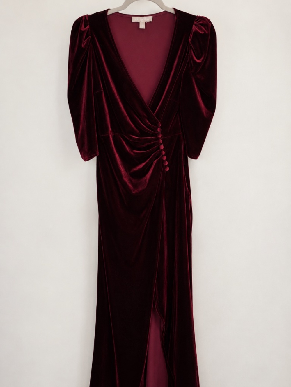 CHELSEA28 Burgundy Velvet Faux Wrap Midi Dress Size S